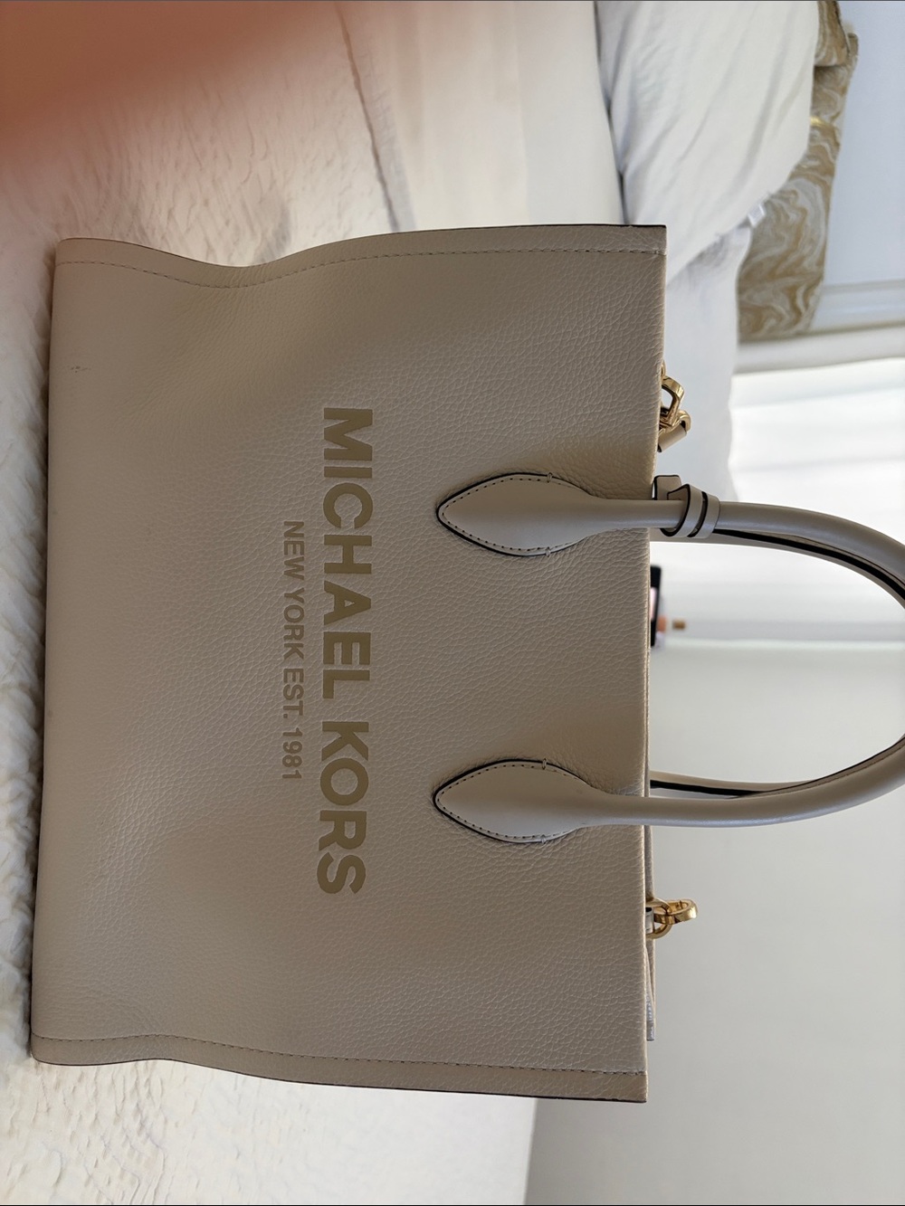 Michael Kors Beige Pebbled Leather Logo Tote